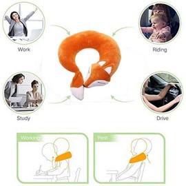 EHIOG U-shaped travel pillow, fox neck pillow rest neck support pillow, car seat sleeping, cartoon headrest, airplane pillow, travel rest pillow, suitable for adults and children (brown)