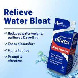 Diurex Ultra Re-Energizing Water Pills - Relieve Water Bloat - Feel Better & Less Heavy - 80 Count
