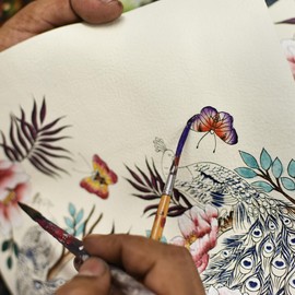 Anuschka Hand Painted Coin Bag with Clip Closure and Genuine Leather Key Rings, Pretty Peacocks, French