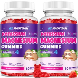 Magnesium Gummies for Kids - Magnesium Glycinate Gummies with Vitamin D3, B6, Potassium & Ashwagandha, Magnesium for Kids & Adults Relaxation, Sleep, Brain & Bone Health - Strawberry 60ct (2 Pack)