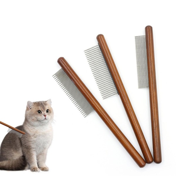 ERBO Set of 3 Wooden Cat Comb, Cat Brush, Long
