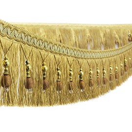Fabric Ribbon Runner 6ft Braided Beads Hanging Ball Tassel Fringe Edge Fabric with Appliqué Curtain Table Wedding Decoration Gold