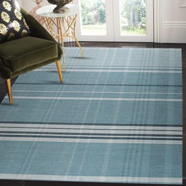 EORC Area Rugs for Living Room & Home Décor – Non-Slip Hand-Knotted Wool Flat Weave Oriental Rug Provides Comfort & Beauty, Indoor Floor Area Rug for Bedroom, Dining Room, & Offices Blue, 4ft x 6ft