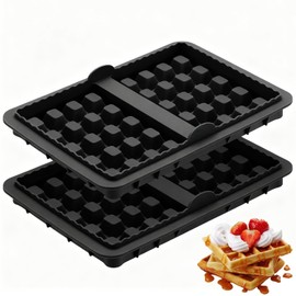 Inmorven Silicone Waffle mold,Non Stick Waffle Liner,Reusable Waffle Baking Tins Compatible with Ninja Hot Air Fryer for Baking, 2-Pack Belgian Waffles Waffle mold, Black