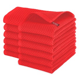 Elegant Comfort 100% Turkish Cotton 12-Pack Waffle Premium Kitchen Towels - Quick Drying and Super Absorbent Kitchen Dishcloth Towels, Ultra Soft Multi-Purpose Cleaning Towels, 16 x 25, Red