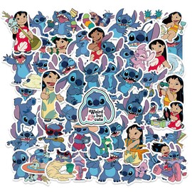 Paquete de 50 calcomanías de puntada de dibujos animados, impermeables, de vinilo para botella de agua, equipaje, bicicleta, automóvil, regalo para niños, adolescentes, adultos, calcomanías para niños pequeños (azul)