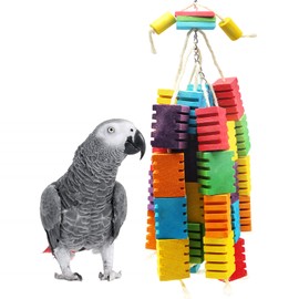 Bird Parrot Chewing Toy, MQUPIN Parrot Chew Toy, Colourful Natural Safe Wooden Block Swing for Chewing for All Large Bird Parrots (Colourful)