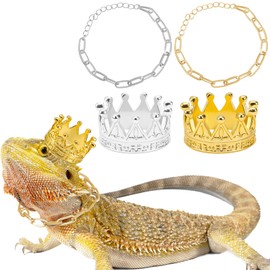 8 Pieces Lizard Crown Necklace Set Bearded Dragon Crown and Chain Gold and Silver Alloy Reptile Clothes Accessories Lizard Photo Props for Bearded Dragons Iguana Amphibians and Other Small Animals