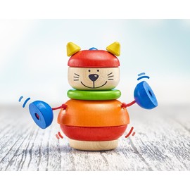 Selecta 62042 Stapelkater Karlo, Stapelspielzeug aus Holz, 10 cm