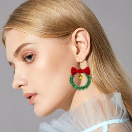 Gleamart 2 Pairs Christmas Bow Earrings Set Xmas Bell Wreath Earrings Christmas Party Earrings