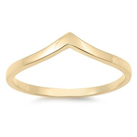 Yellow Gold-Tone Chevron Fashion Ring New .925 Sterling Silver Band Size 7