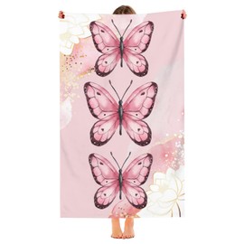 SUNUAN Toalla de playa de microfibra de gran tamaño con diseño de dinosaurio, mariposa, rosa, de secado rápido, toallas de playa gruesas sin arena, para niños, adultos, viajes, piscina, camping (52 x 33 pulgadas)