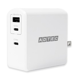 ADTECH APD-A105AC2-WH PD Charger, 105W (Single 100W) 3 Ports [USB-C x2+USB-A] [Power Delivery/GaN (Gallium Nitride)] White