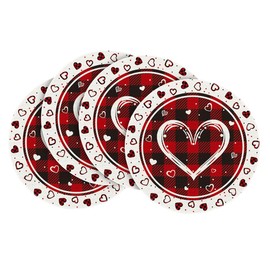 Artoid Mode Buffalo Plaid Love Hearts Round Mother's Day Placemats Set of 4, 14 Inch Anniversary Wedding Round Table Mats for Dining Decoration