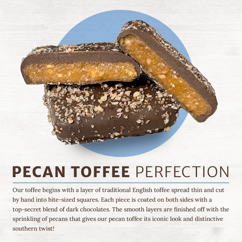 Chapel Hill Toffee, 4 Dark Chocolate Covered Pecan Toffee Squares