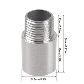 Rrina 304 Stainless Steel Shower Head Extension Arm G1/2 Male to Female Thread Cast Pipe Fitting Coupler (50mm/1.97in)