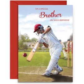 Brother Birthday Card - Cricket Design for Him - Happy Birthday Card for Brother - A5 Size Card with Red Envelope