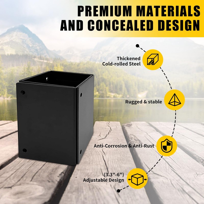 Post Base Protectors,Adjustable(Range 3.3-6 in) Protects Wood Post for Decks,Wood