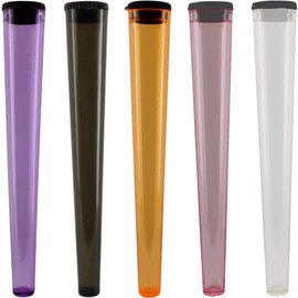 Cherry-on-Top King Size Cone Holder Air Tight Hard Plastic Tube Smoking Rolling Cig Tube, 5 Holders Purple, Black, Orange, Pink, Clear