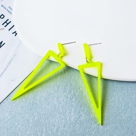 Vintage Minimalist Multicolor Acrylic Geometric Square Hollow Drop Dangle Neon Earrings Retro 82s Party Costume Accessory Jewelry for Women-yellow triangle
