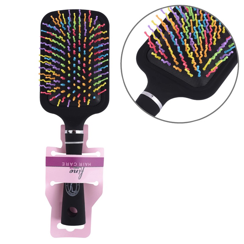 Multi-Coloured Paddle Brush - 11 Row with Wavy Bristles