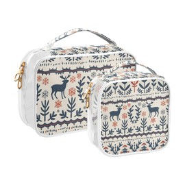 Clear Makeup Bags 2 Pack TSA Approved Toiletry Bag Quart Size Travel Cosmetic Bag Fit Carry-on Toiletries Essential (Vintage Deer Pattern)
