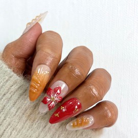 Lokikee Handemade Press on Nails Medium, Reusable Acrylic Fake Nails, False Nail Tips Glue on Nails Stick on Nails Artificial Nails Finger Manicure for Women and Girls 10 Pcs (SS19, L)