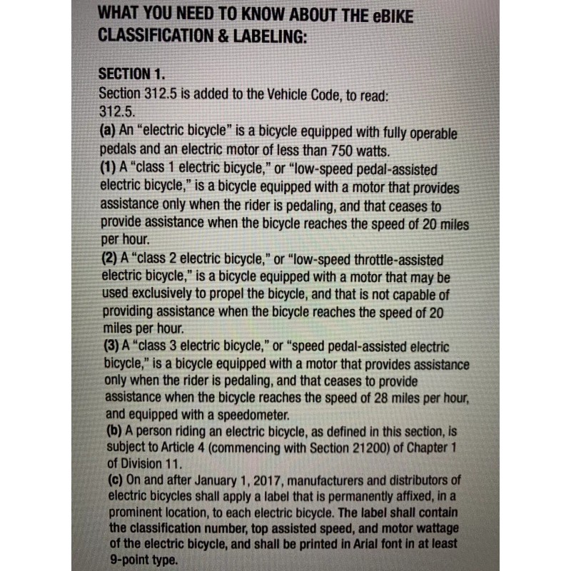 Suronyx Ebike CLASS 2 750W 28MPH Classification Decal Segway X260