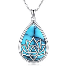 KoyeKei Sobriety Gifts for Women 925 Sterling Silver Lotus flower Necklace Alcoholics Anonymous Recovery Symbol Pendant Turquoise Jewelry AA Sober Gifts