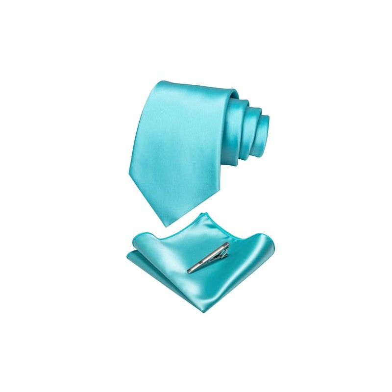 JEMYGINS Turquoise Tie and Pocket Square With Tie Clip Sets