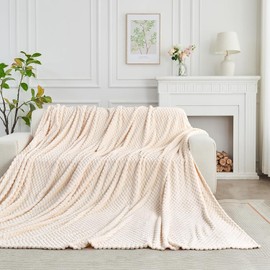 FY FIBER HOUSE Fleece Cuddly Blankets, Extra Soft Fluffy Blankets, Lightweight, Cosy Microfibre Sofa Blanket / Wool Blanket for Office, Armchair and Camping, 130 x 150 cm, Beige