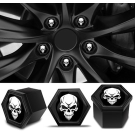 Biomar Labs Set of 20 Car Wheel Nut Caps Screw Cover 19mm Universal with Removal Tool Black White Skull LC 19