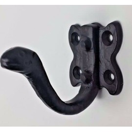 Pack of 2 Tudor Coat Hooks Black Wrought Iron Hammered Effect Screws inc CEN043