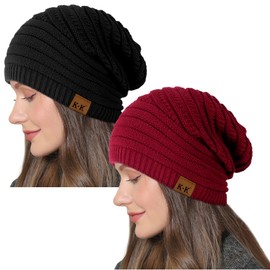 Beanie Hat Women - Winter Warm Knitted Beanies Ladies Thermal Wooly Hat Soft Stretch Slouchy Beanie Skull Cap Cable Knit Hat for Women Girls Outdoor UK