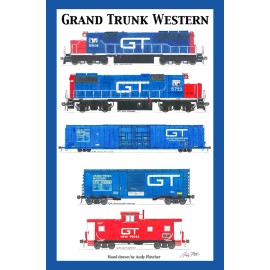 Grand Trunk Western Freight Train 12"x18" matted poster Andy Fletcher signed