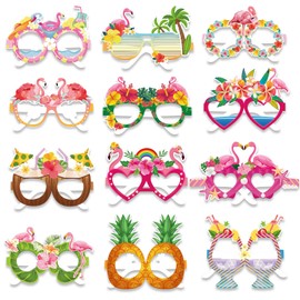 Qpout 24pcs Flamingo Party Decorations Eyeglasses,Fancy Aloha Party Tropical Paper Photo Props Glasses Frame for Summer Hawaiian Party Themed Favors Supplies