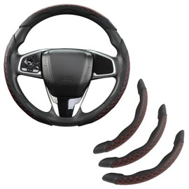 West Llama 3PCS Leather Auto Steering Wheel Cover for 99% Cars, Snap On Universal Large Steering Wheel Cover(Diamond Quilted-Red)