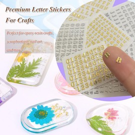 Glitter Letter Stickers for Resin 6 Sheets 3mm Alphabet Number Stickers Alloy Metallic Self Adhesive Letter Stickers for Epoxy Resin Crafts Scrapbook Nail Art Mini Gold/Silver Letter Stickers (3MM)