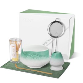 ZENS Matcha Tea Set with Bamboo Whisk, 6pcs Matcha Tea Ceremony Kit Includes Ceramic Bowl & (Chasen Holder), Whisk, Scoop, Sifter and Soft Towel for Matcha Latte, Making Usucha, Blue