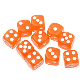 SmartDealsPro 10-Pack D6 Six Sided 16mm Transparent Dice Die for DND, MTG, RPG, Tenzi, Yahtze, Bunco, Table Borad Games, Math Teaching (Orange Translucent)