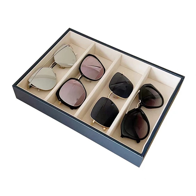 Premium Quality Sunglasses Eyewear 4-Slot Tray Organizer Display Dark Blue