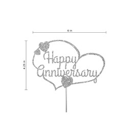 Decoración para tartas con purpurina de feliz aniversario, ideas de decoración de fiesta, decoración de alta calidad, purpurina resistente de doble cara, palo de acrílico. Fabricado en Estados Unidos (plata)