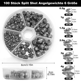 VEPEPE Pack of 100 Lead Shot Fishing Leads, Shot Lead Fishing with Storage Box, 6 Sizes Shotlead Fishing 0.5 g 1 g 1.5 g 2 g 3 g 4 g Removable Shot Fishing Lead for Carp Fishing (Silver, 6 Sizes)