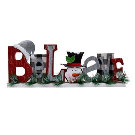E-view Christmas Decor Wood Snowman Centerpiece Xmas Decorations, Wooden Snowmen Decorative Sign for Tabletop Shelf Mantel Fireplace, Freestanding Desk Decor for Winter Holidays (Believe)