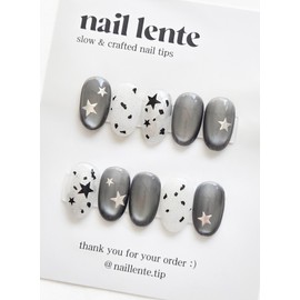 Star Black Magnet Gel Handmade Nail Tips - Short Ballerina / 별 블랙자석젤 수제네일팁 - 숏 발레리나