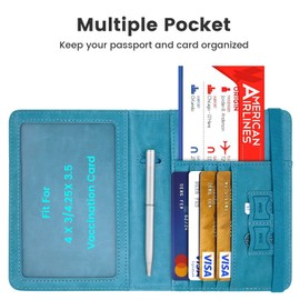 YIXXI Passport and Vaccine Card Holder Combo,Leather Rfid Blocking Passport Id Organize Travel Wallet Cover Case with Vaccine Card Slot Passport Protectors Book for Girls Women Men(Blue)