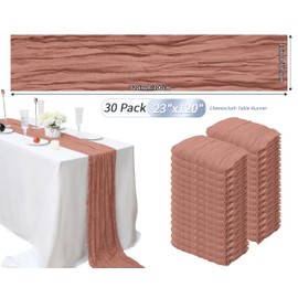 30 Pcs Dusty Blush 10FT Rustic Cheesecloth Table Runner 23"x120" Boho Gauze Table Runner Romantic Cheese Cloth Table Runners for Wedding Arch Bridal Baby Shower Engagement Birthday Party Garden Decor