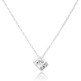 Plavos Silver Cube Pendant Necklace: Real 925 Sterling Silver Crystal Cubic Zirconia Minimalist Simple Thin Chain Unique Charm Cute Dainty Jewelry Gift Trendy for Women Teen Girls