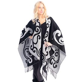 BYOS Womens Winter Reversible Swirl Pattern Open Front Shawl Warp Ruana