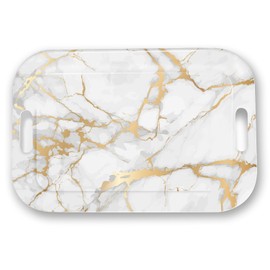 Serving Trays with Handles, 14.5 x 9.8 inch Rectangular Plastic Tray for Restaurant, Kitchen, Golden White Marble